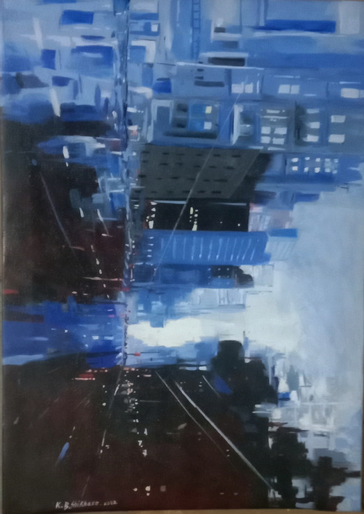 City -1 (ART_623_71623) - Handpainted Art Painting - 26in X 26in