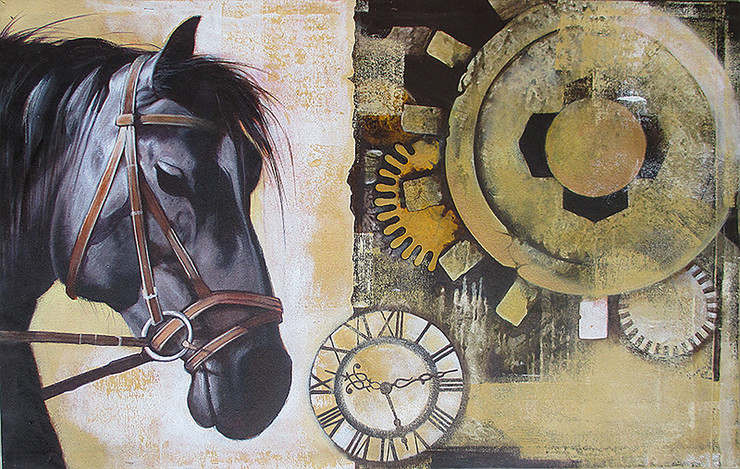 Chasing The Time_03 (ART_8636_71611) - Handpainted Art Painting - 36in X 23in
