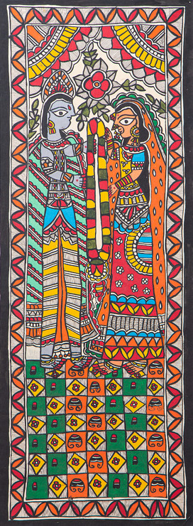 Madhubani Ram Sita 2 (FR_1523_71684) - Handpainted Art Painting - 11in X 30in