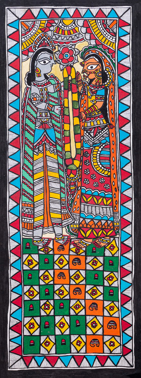 Madhubani Sita Ram (FR_1523_71683) - Handpainted Art Painting - 11in X 30in