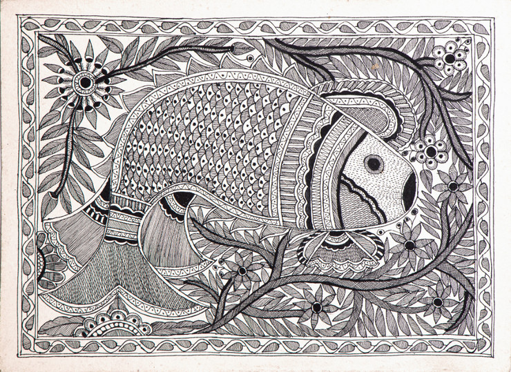 Madhubani Fish (FR_1523_71682) - Handpainted Art Painting - 15in X 11in