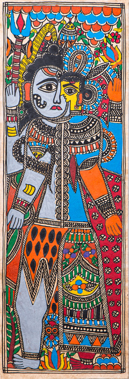 Madhubani Shiva (FR_1523_71677) - Handpainted Art Painting - 7in X 22in