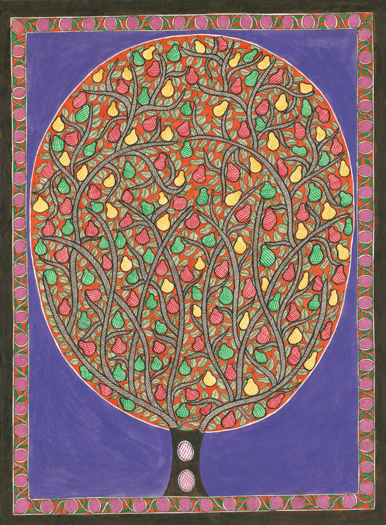 Madhubani Painting-The Mangos Tree (ART_8883_71654) - Handpainted Art Painting - 22in X 30in