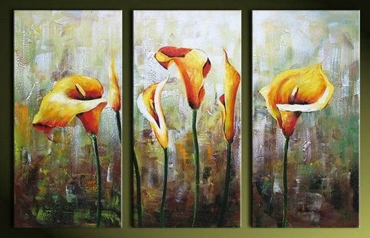 Joy - 48in x 32in (16in X 32in each X 3pcs),RTCSD_06_4832,Multipiece,Museum Quality,Abstract,Fresh,Morning,Floral,Flowers  - 100% Handpainted Buy Painting Online in India.