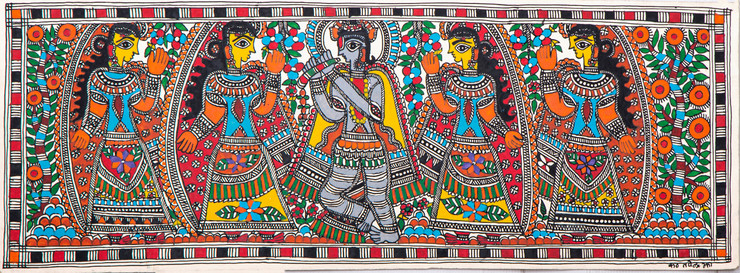 Buy Madhubani Krishna with Gopies Handmade Painting by COMMUNITY ...