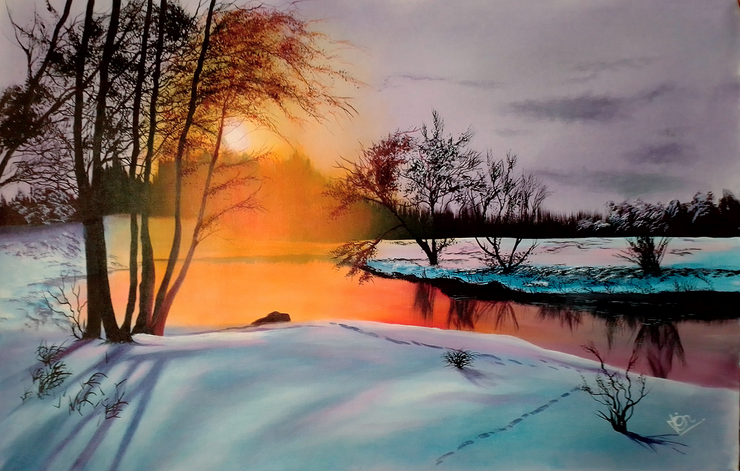 Greetings of sunset (ART_5868_71793) - Handpainted Art Painting - 36in X 23in