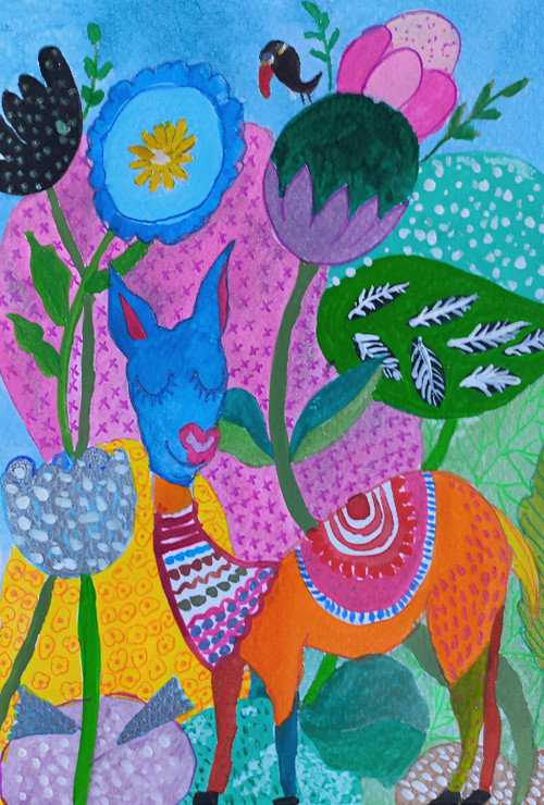 Mexican Folkart Lama (PRT_8429_71760) - Canvas Art Print - 12in X 18in