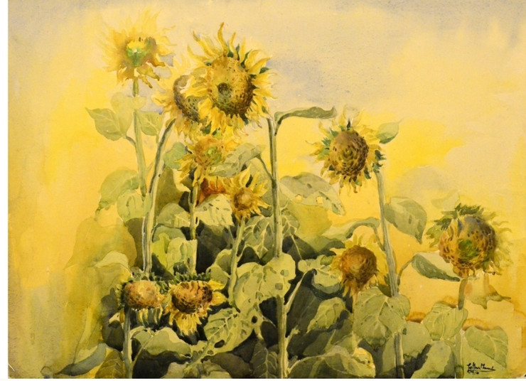 Sunflower Area (ART_8812_71234) - Handpainted Art Painting - 30in X 23in