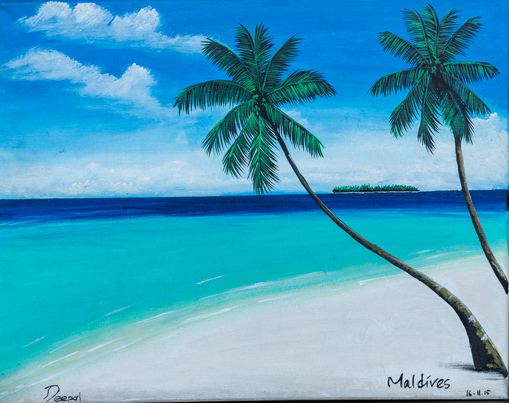 The Paradise - Maldives (ART_7010_71845) - Handpainted Art Painting - 20in X 16in