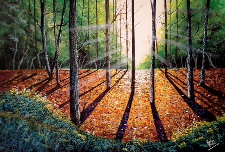 Joyful Shadows (ART_5868_71841) - Handpainted Art Painting - 50in X 35in