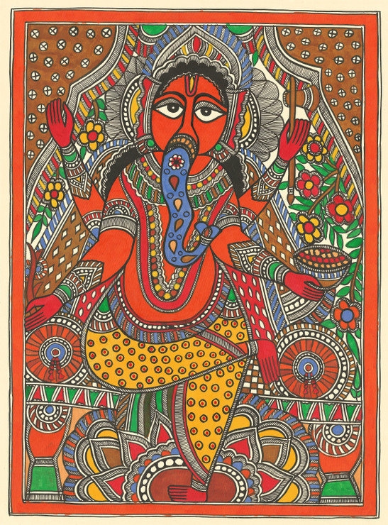 Madhubani Painting-Ganesha (PRT_8883_71929) - Canvas Art Print - 22in X 30in