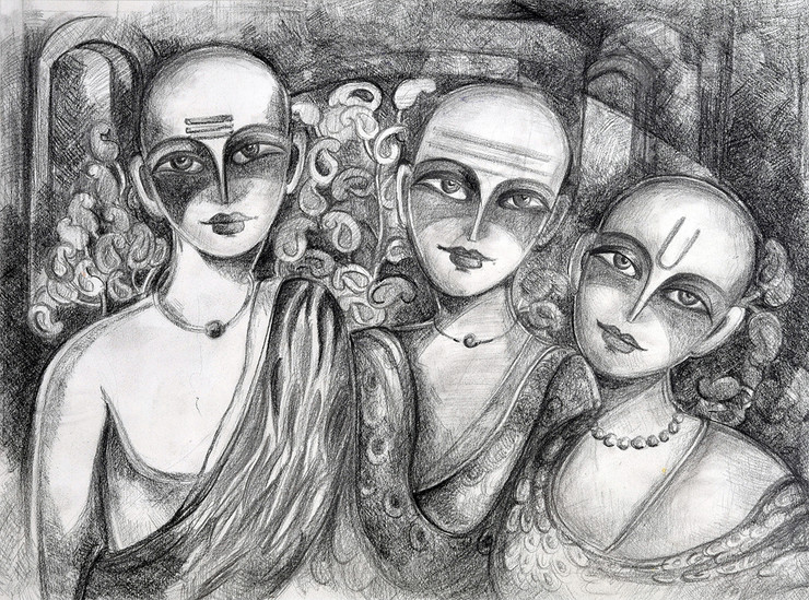 Charcoal on Paper_Devotion (ART_8899_71985) - Handpainted Art Painting - 19in X 15in