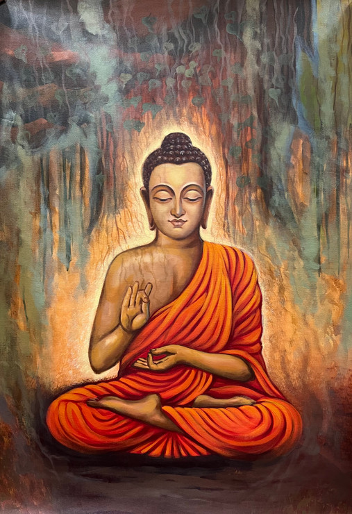 Buddha In Meditation (ART_1522_71940) - Handpainted Art Painting - 24 in X 36in