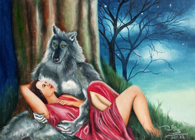 Beauty and the beast (ART_398_71996) - Handpainted Art Painting - 24in X 18in