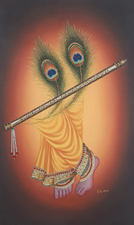 Krishna Charan Bansuri Painting (ART_8897_72014) - Handpainted Art Painting - 18in X 30in