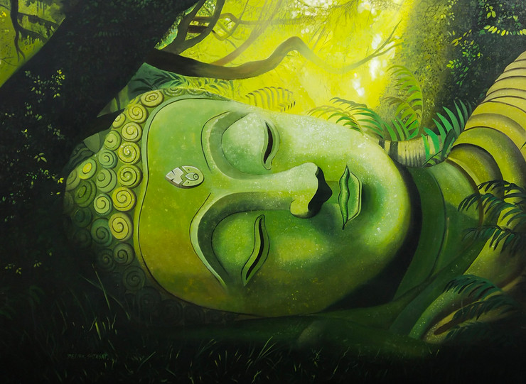 Buddha  (ART_8904_72134) - Handpainted Art Painting - 36in X 48in