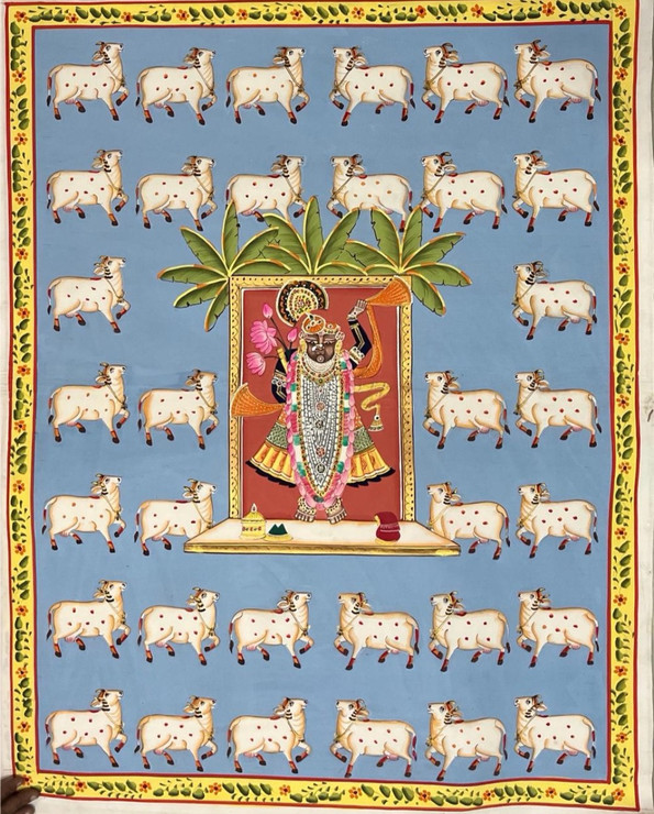Shrinathji pichwai handmade painting (ART_7555_72200) - Handpainted Art Painting - 24in X 36in