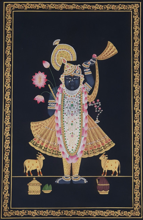 Shrinathji Painting (ART_8897_72152) - Handpainted Art Painting - 22in X 34in