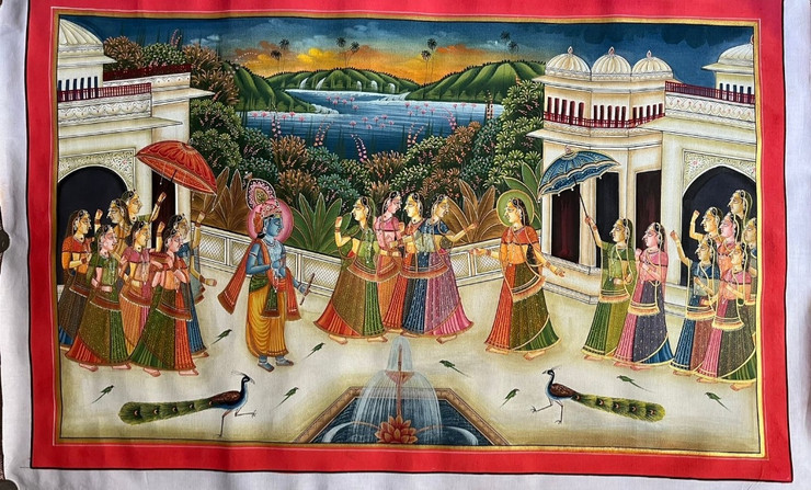 Painting Of Lord Krishna Radha Indian Art (ART_7555_72214) - Handpainted Art Painting - 24in X 18in