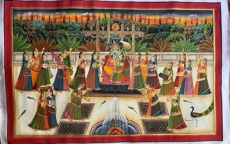 Pichwai Painting Of Lord Krishna Radha Indian Art (ART_7555_72213) - Handpainted Art Painting - 24in X 18in