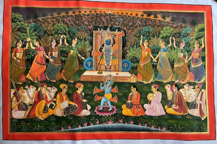 Pichwai Painting Of Lord Krishna Radha Indian Art Home (ART_7555_72211) - Handpainted Art Painting - 24in X 18in