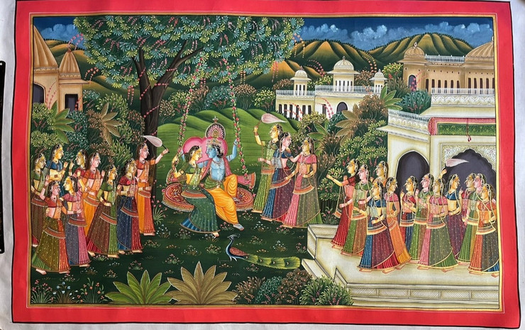 Pichwai Painting Of Lord Krishna Radha Indian Art Home (ART_7555_72210) - Handpainted Art Painting - 24in X 18in