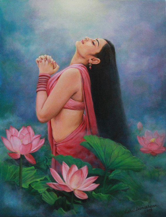 Abhisarika (ART_8902_72253) - Handpainted Art Painting - 20in X 26in