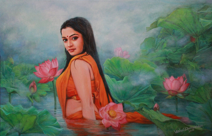 Abhisarika (ART_8902_72252) - Handpainted Art Painting - 30in X 20in