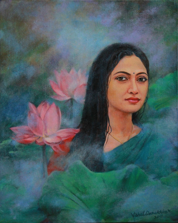 Abhisarika (ART_8902_72251) - Handpainted Art Painting - 16in X 20in