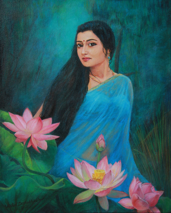 Abhisarika (ART_8902_72074) - Handpainted Art Painting - 16in X 20in