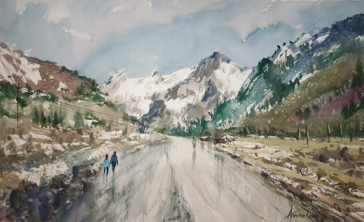 Hillscape  (ART_8867_72403) - Handpainted Art Painting - 22in X 13in