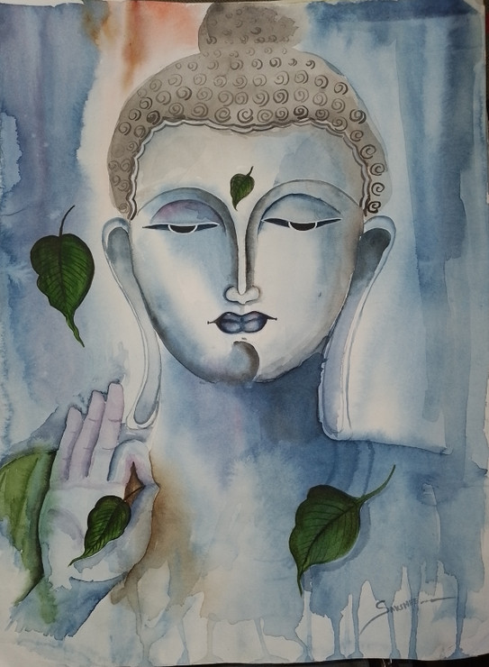 Lord buddha (ART_8826_72444) - Handpainted Art Painting - 12in X 16in