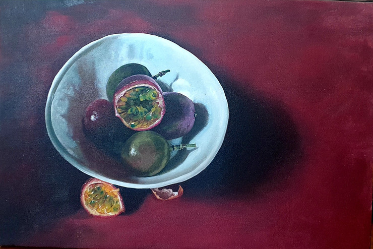 Passion fruits (ART_8909_72265) - Handpainted Art Painting - 20in X 14in