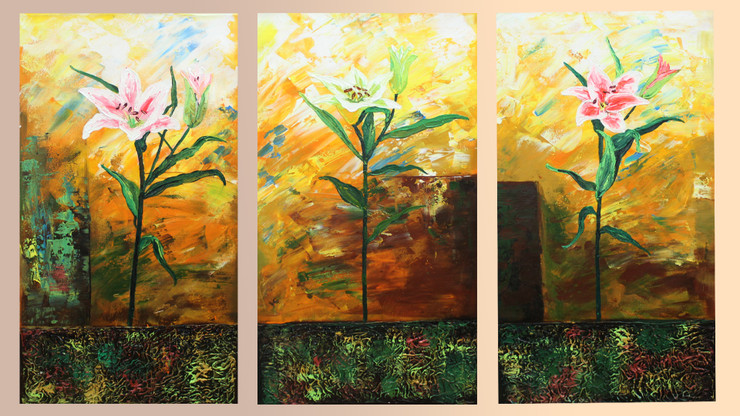 Three Lilies  (ART_1522_20816) - Handpainted Art Painting - 48in X 32in