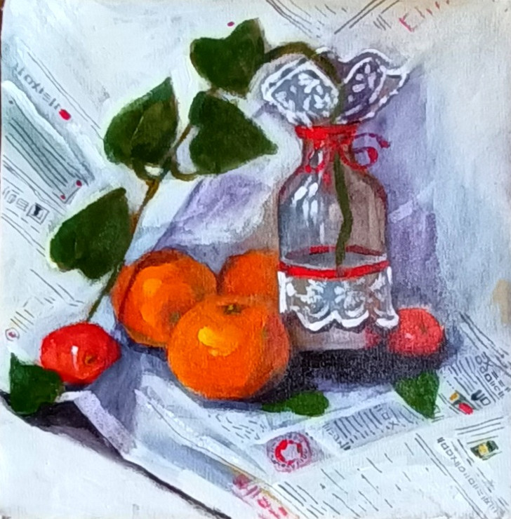 Still life  (ART_8665_72601) - Handpainted Art Painting - 12in X 12in