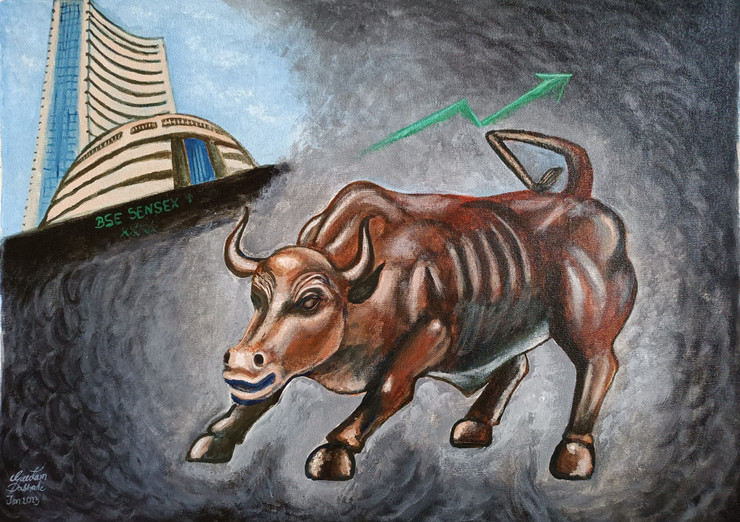 Sensex Bull (PRT_8859_72504) - Canvas Art Print - 24in X 18in