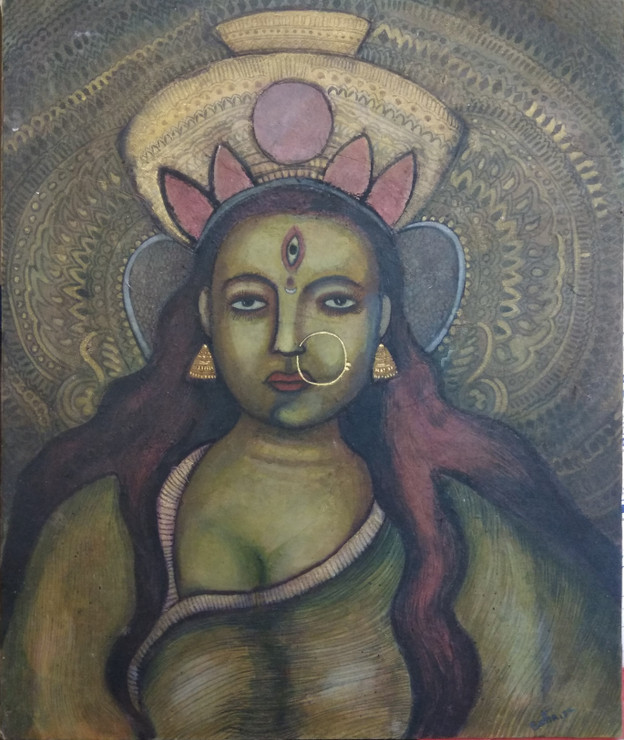 Durga (ART_8812_72558) - Handpainted Art Painting - 20in X 24in