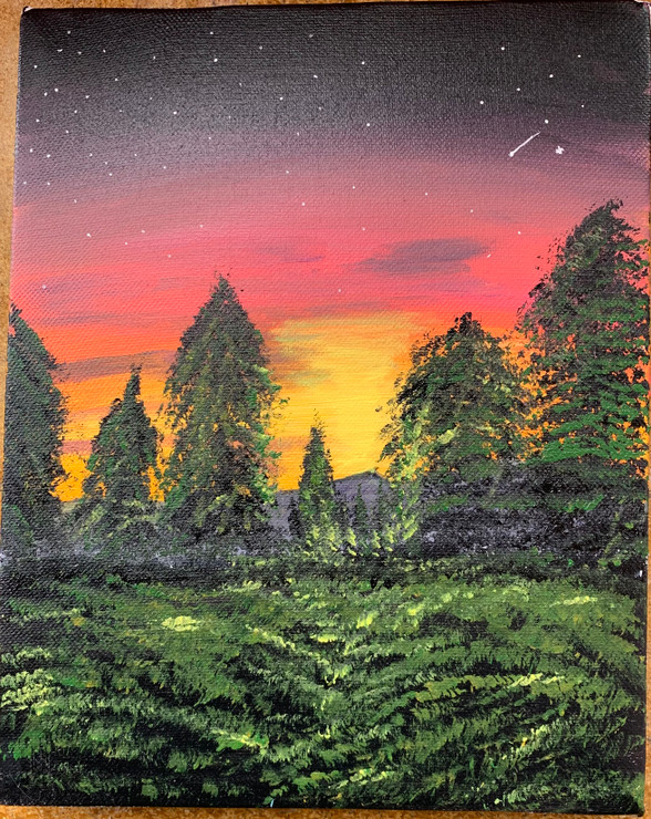 Stars in the dark sky (ART_8819_70668) - Handpainted Art Painting - 11in X 9in