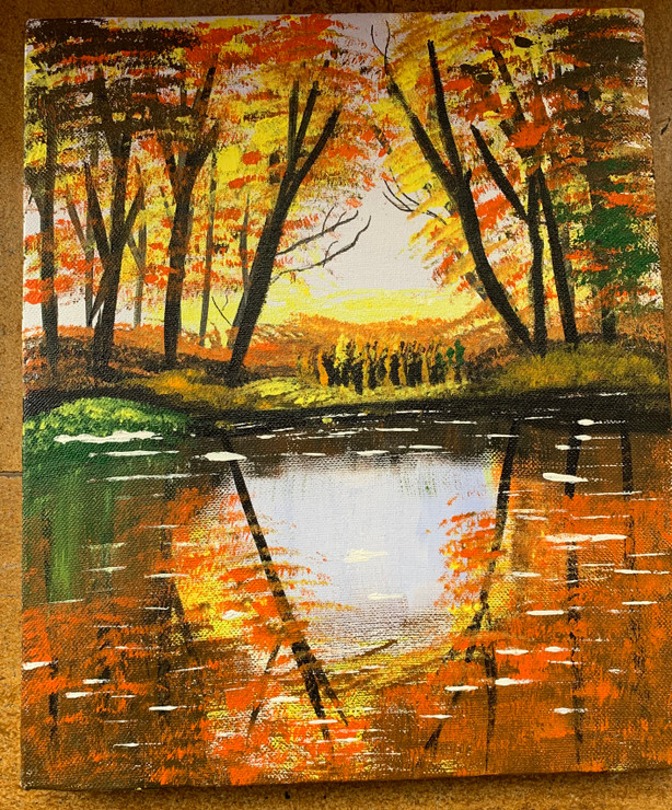 Forest reflections (ART_8819_70516) - Handpainted Art Painting - 11in X 31in