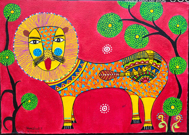 Madhubani (ART_8262_72581) - Handpainted Art Painting - 14in X 10in