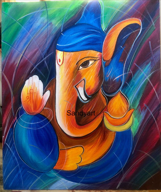Ekdanta- The elephant God with a single tooth (ART_8912_72757) - Handpainted Art Painting - 20in X 24in