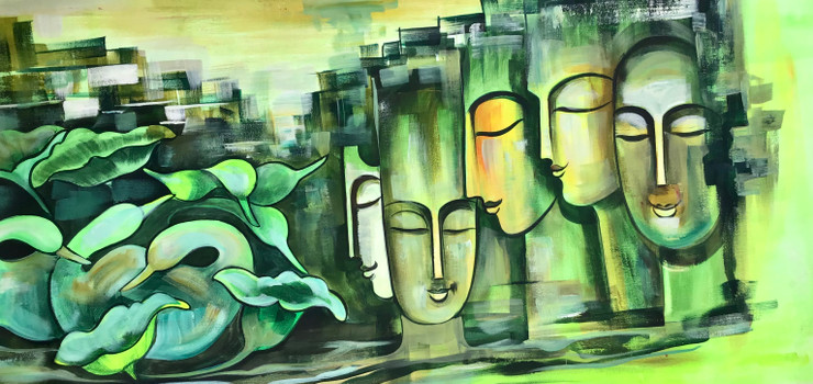 Faces painting  (ART_6706_72728) - Handpainted Art Painting - 48in X 24in