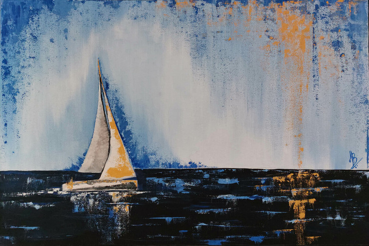 The Boat (ART_5839_72631) - Handpainted Art Painting - 24in X 16in