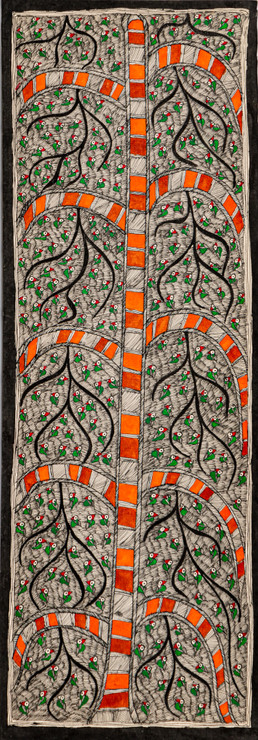 Madhubani Trees with Birds  (FR_1523_72643) - Handpainted Art Painting - 11in X 30in