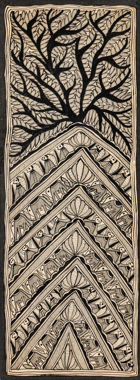 Madhubani Tree (FR_1523_72642) - Handpainted Art Painting - 11in X 30in