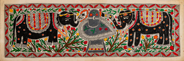 Madhubani Elephant  (FR_1523_72637) - Handpainted Art Painting - 21in X 8in