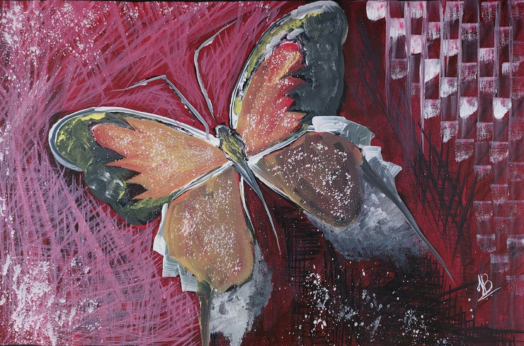 A Butterfly (ART_5839_72617) - Handpainted Art Painting - 24in X 16in