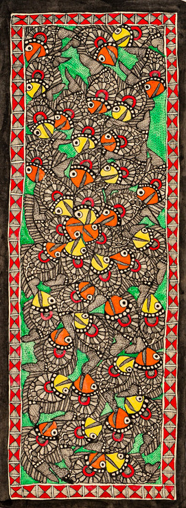 Madhubani Fish (FR_1523_72690) - Handpainted Art Painting - 11in X 30in