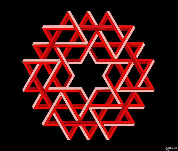 Aishwarya Kolam using Penrose Triangle Red (PRT_8919_72722) - Canvas Art Print - 12in X 12in