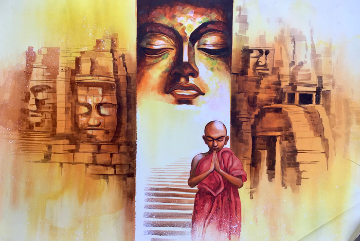 Lord Buddha painting  (ART_6706_72826) - Handpainted Art Painting - 36in X 24in